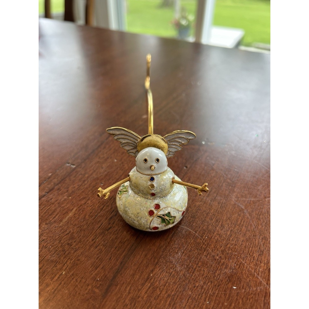 Brass Cloisonné Enamel Snowman Angel Candle Snuffer Holiday Christmas Decor‎
